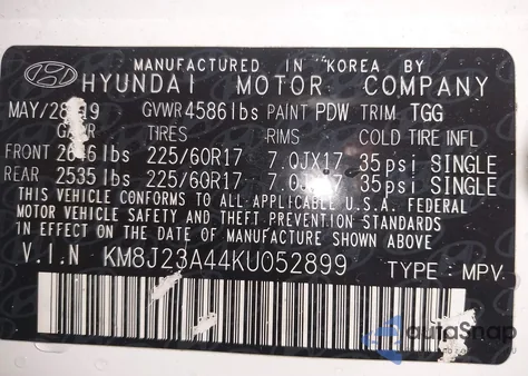 2019 Hyundai Tucson Se from USA, damaged, VIN KM8J23A44KU052899